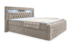 Cloud47 Kontinentalsenger|Seng Med Oppbevaring-Franco Komplett Sengpakke med Oppbevaring LED-belysning 180x200 cm Beige Fløyel