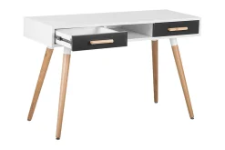 Kontorbord-Frisange Skrivebord 120 cm med Oppbevaring 2 Skuffer + Hylle Hvit