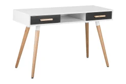 Kontorbord-Frisange Skrivebord 120 cm med Oppbevaring 2 Skuffer + Hylle Hvit