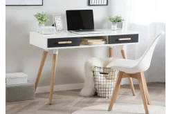 Kontorbord-Frisange Skrivebord 120 cm med Oppbevaring 2 Skuffer + Hylle Hvit
