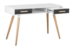 Kontorbord-Frisange Skrivebord 120 cm med Oppbevaring 2 Skuffer + Hylle Hvit