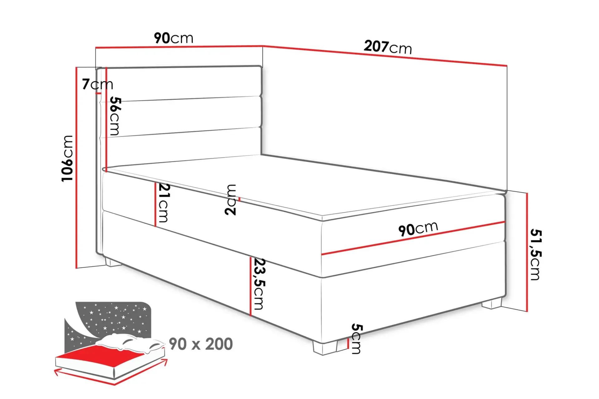 Frodsham Sengepakke Oppbevaringsseng 90x200 cm