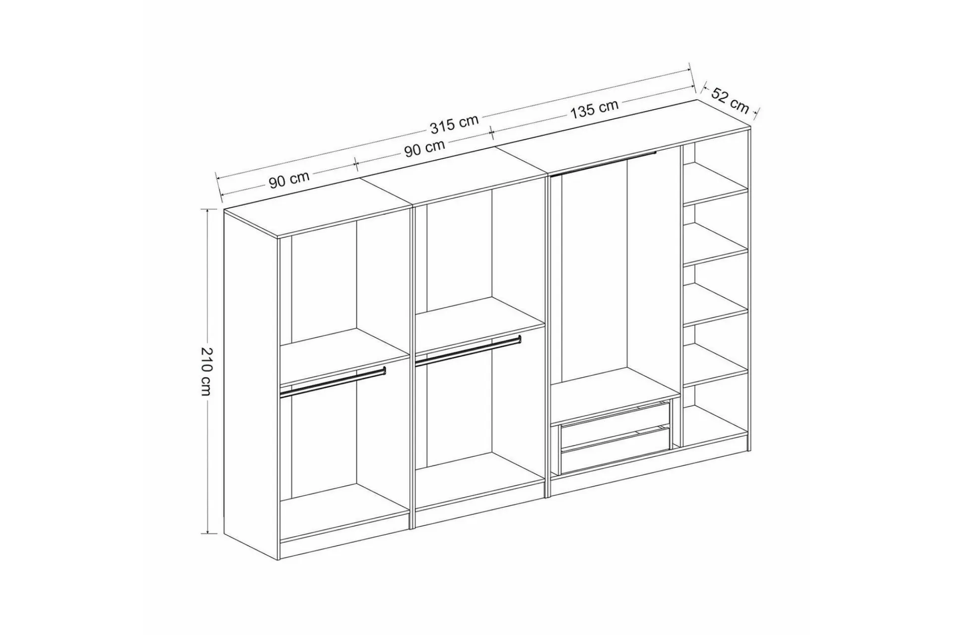 Vegghengt Oppbevaring|Knaggerekke-Fruitland Garderobe 315 cm Antracit