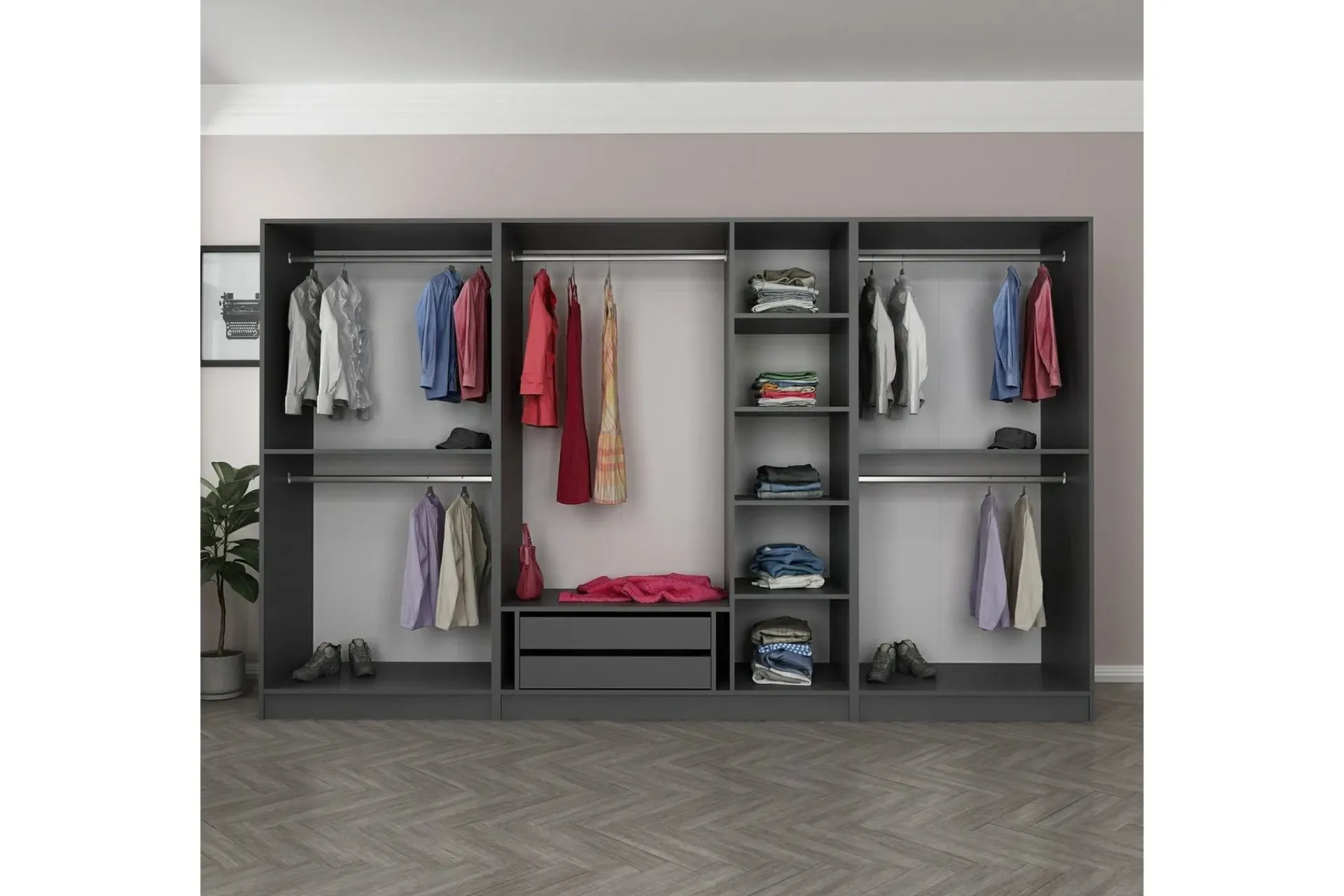 Vegghengt Oppbevaring|Knaggerekke-Fruitland Garderobe 315 cm Antracit