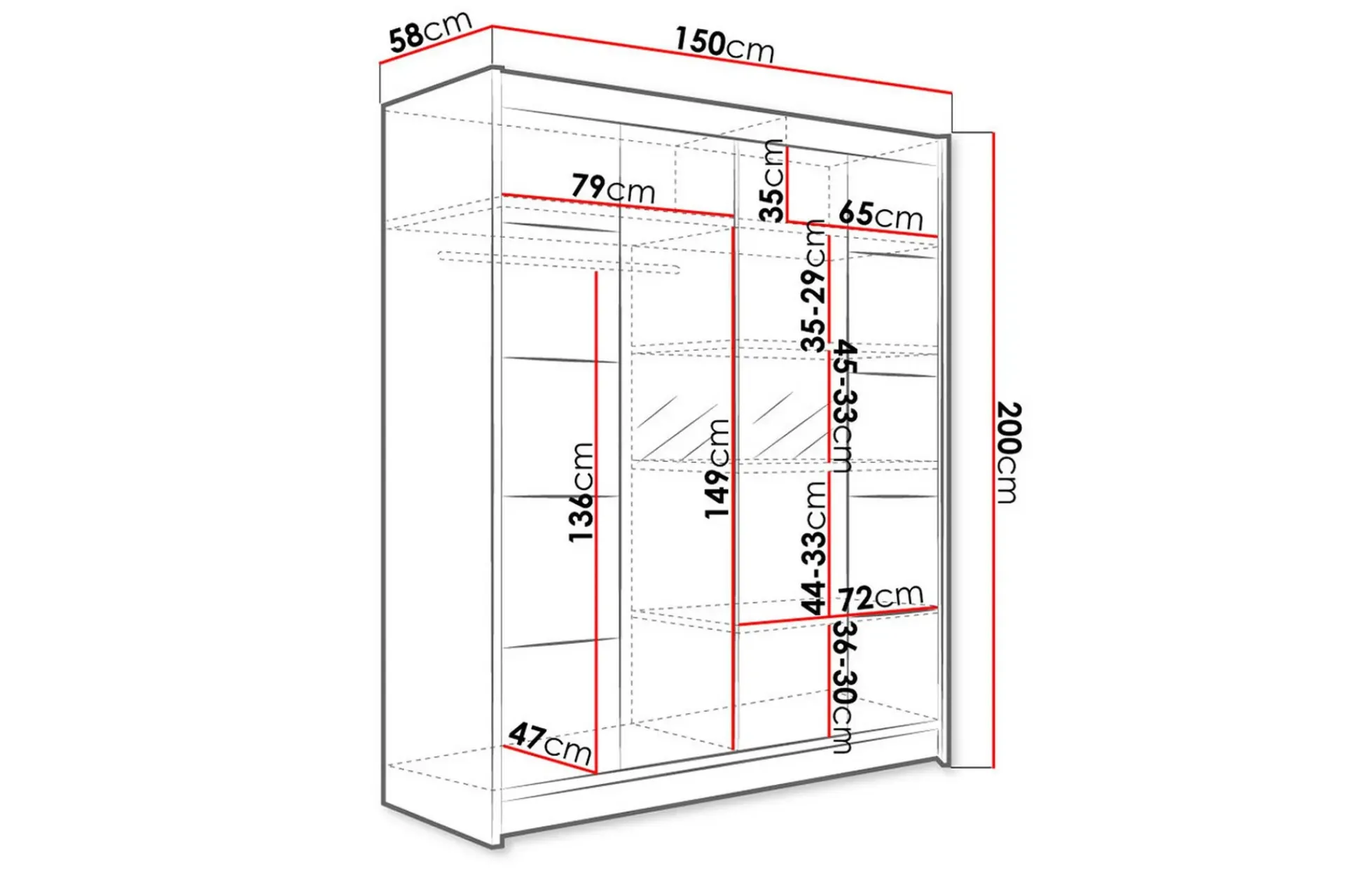 Garderober & Garderobesystem-Garderobe Camino LED-belysning Hvit