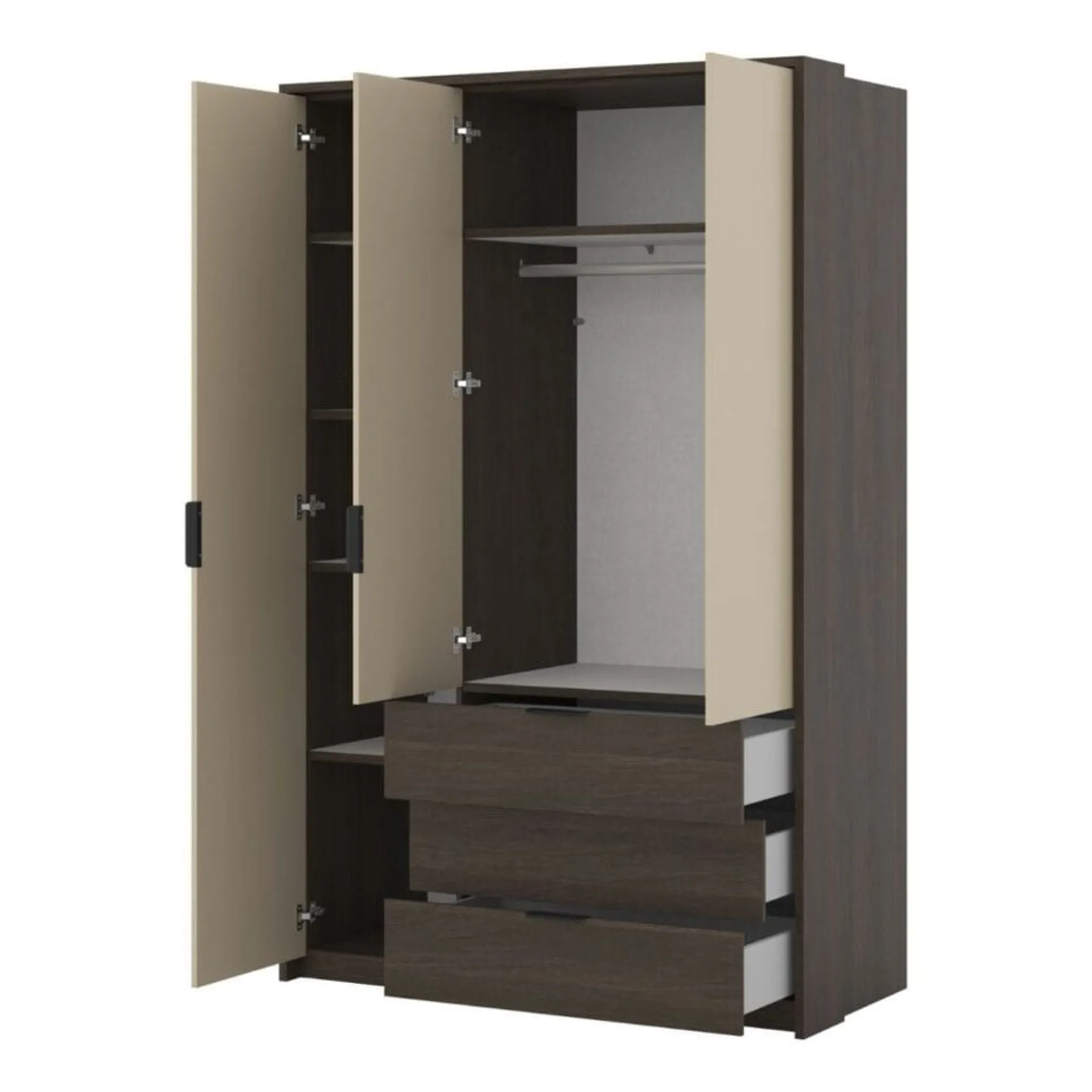 Garderober & Garderobesystem-Garderobe Mola 3 dører med 3 skuffer Ljusbrun