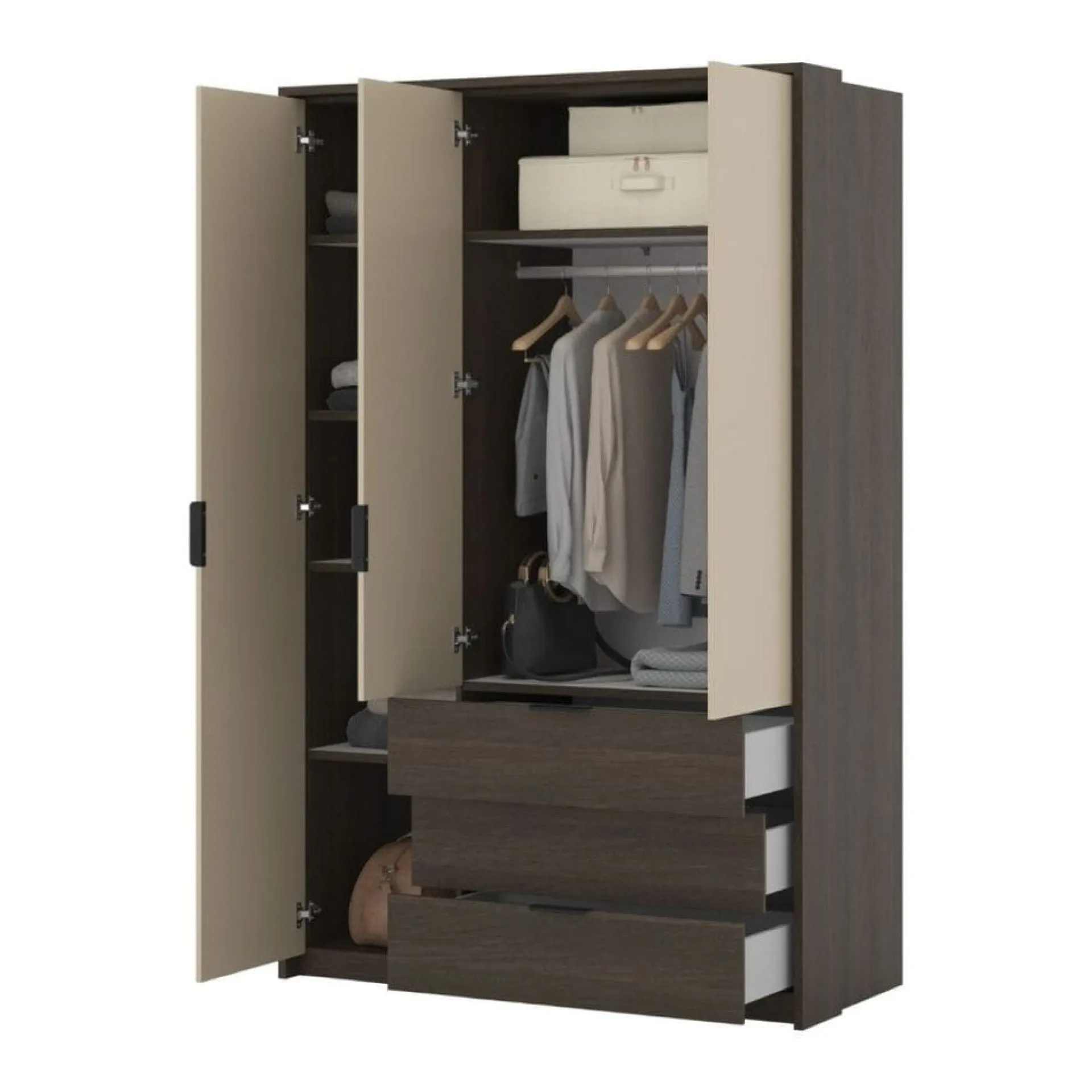 Garderober & Garderobesystem-Garderobe Mola 3 dører med 3 skuffer Ljusbrun