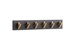 Wohnling Stumtjener|Knaggerekke-Garderobe Vegghengt klesstativ 6 gylne metallkroker elegant i svart gull Svart,Gull