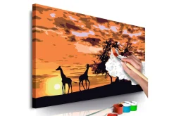 Male Selv-Gjør-det-selv Maleri Savannah Giraffes & Elephants 60x40