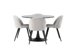 Venture Home Spisegrupper-Glade Spisegruppe 100 cm Rund med 4 Velvet Stoler Svart,Grey