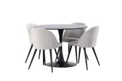Venture Home Spisegrupper-Glade Spisegruppe 100 cm Rund med 4 Velvet Stoler Svart,Grey