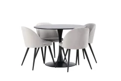 Venture Home Spisegrupper-Glade Spisegruppe 100 cm Rund med 4 Velvet Stoler Svart,Grey