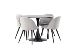 Venture Home Spisegrupper-Glade Spisegruppe 100 cm Rund med 4 Velvet Stoler Svart,Grey