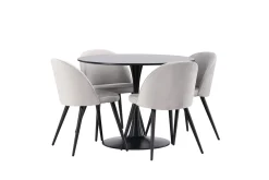 Venture Home Spisegrupper-Glade Spisegruppe 100 cm Rund med 4 Velvet Stoler Svart,Grey