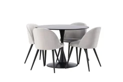 Venture Home Spisegrupper-Glade Spisegruppe 100 cm Rund med 4 Velvet Stoler Svart,Grey