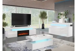 Concept 55 Tv-Skap|Tv-Benk & Mediabenk-Glenndale TV benk med oppbevaring + LED kamin + Belysning 190 cm Hvit