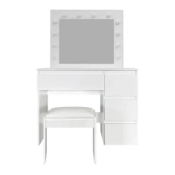 Sminkebord & Toalettbord-Glow Sminkebord 94 cm med speil skuffer og krakk - LED Belysning Hvit