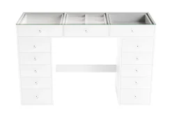 Glow Stort sminkebord med glassplate Oppbevaring med skuffer og rom 120 cm