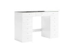 Glow Stort sminkebord med glassplate Oppbevaring med skuffer og rom 120 cm