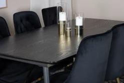 Venture Home Spisegrupper-Gold Spisegruppe Forlengningsbar 180-220 cm Rektangulær med 6 Velvet Stoler Svart,Gull