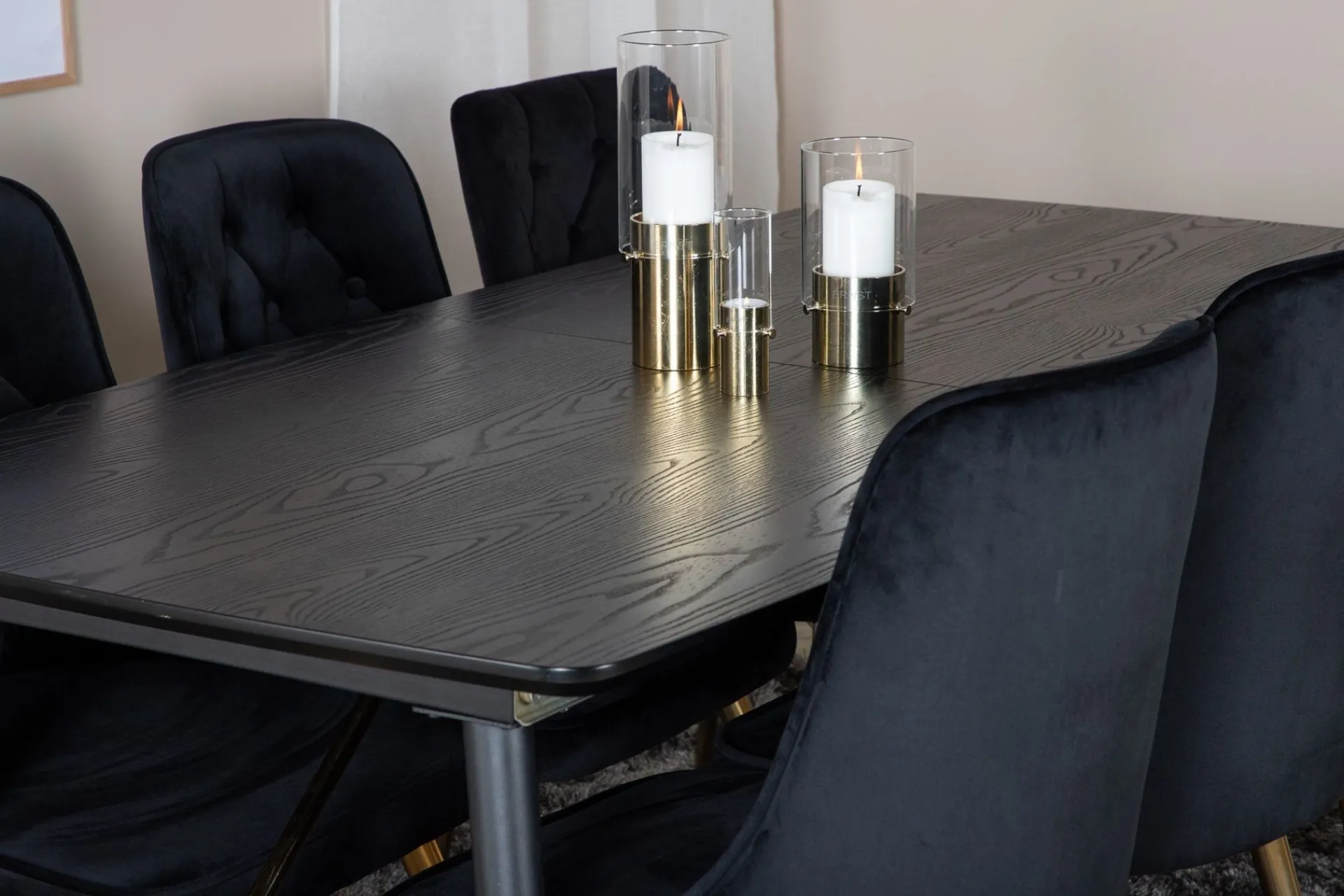 Venture Home Spisegrupper-Gold Spisegruppe Forlengningsbar 180-220 cm Rektangulær med 6 Velvet Stoler Svart,Gull