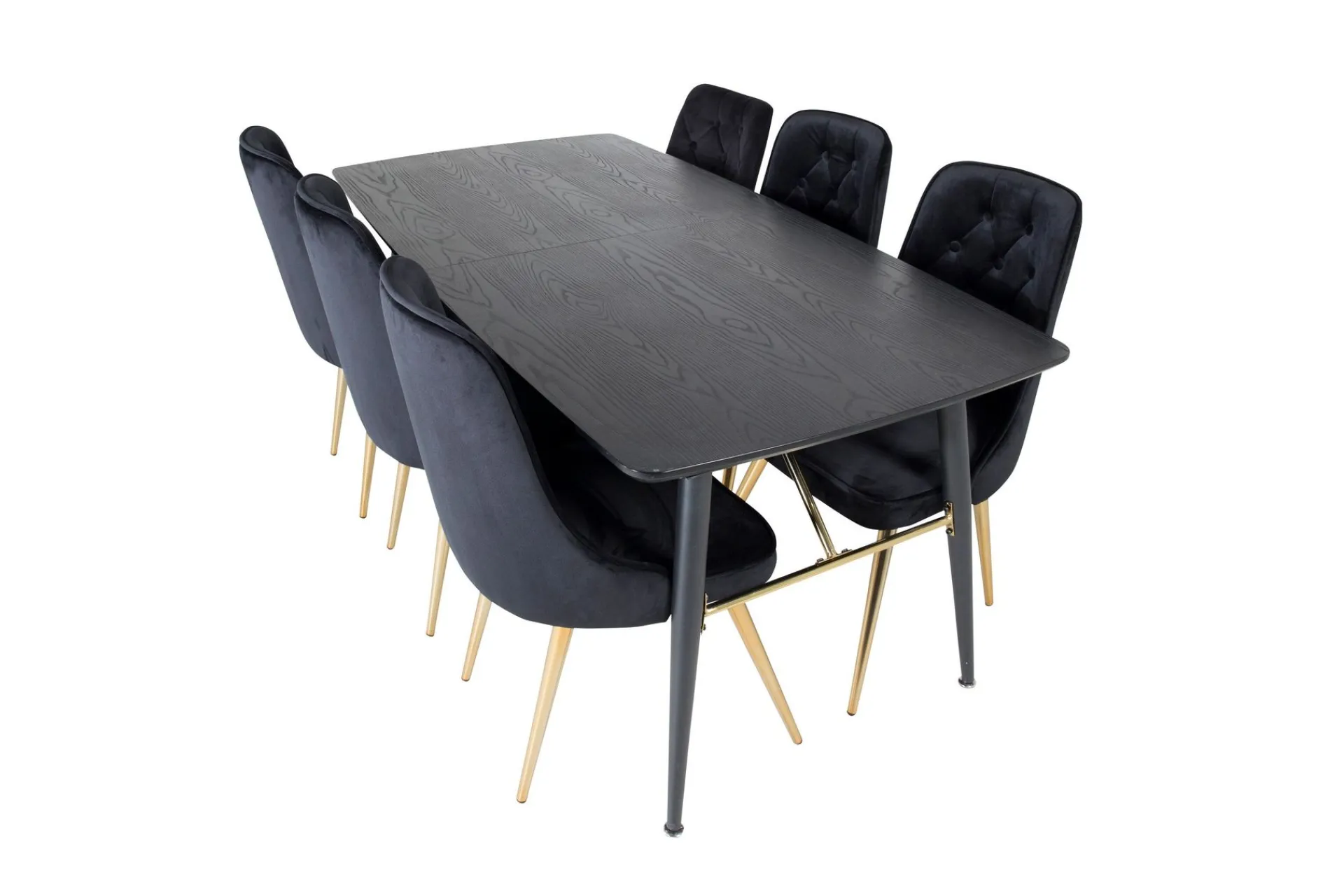 Venture Home Spisegrupper-Gold Spisegruppe Forlengningsbar 180-220 cm Rektangulær med 6 Velvet Stoler Svart,Gull