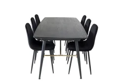 Venture Home Spisegrupper-Gold Spisegruppe Forlengningsbar 180-220 cm Rektangulær med 6 Polar Stoler Svart