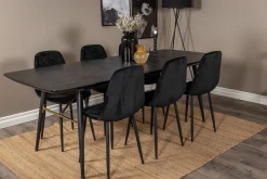 Venture Home Spisegrupper-Gold Spisegruppe Forlengningsbar 180-220 cm Rektangulær med 6 Polar Stoler Svart