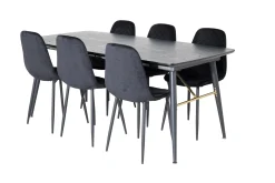 Venture Home Spisegrupper-Gold Spisegruppe Forlengningsbar 180-220 cm Rektangulær med 6 Polar Stoler Svart