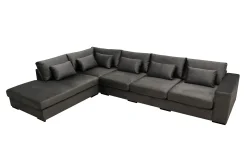 Scandinavian Choice Velour Sofa & Fløyel Sofa|Sofa Med Sjeselong-Grande 5-seters Sofa med Sjeselong Venstre Mørkegrå