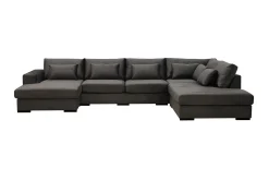 Scandinavian Choice Velour Sofa & Fløyel Sofa-Grande 5-seters U-Sofa med Divan Venstre Mørkegrå