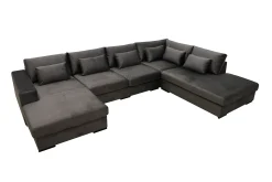 Scandinavian Choice Velour Sofa & Fløyel Sofa-Grande 5-seters U-Sofa med Divan Venstre Mørkegrå