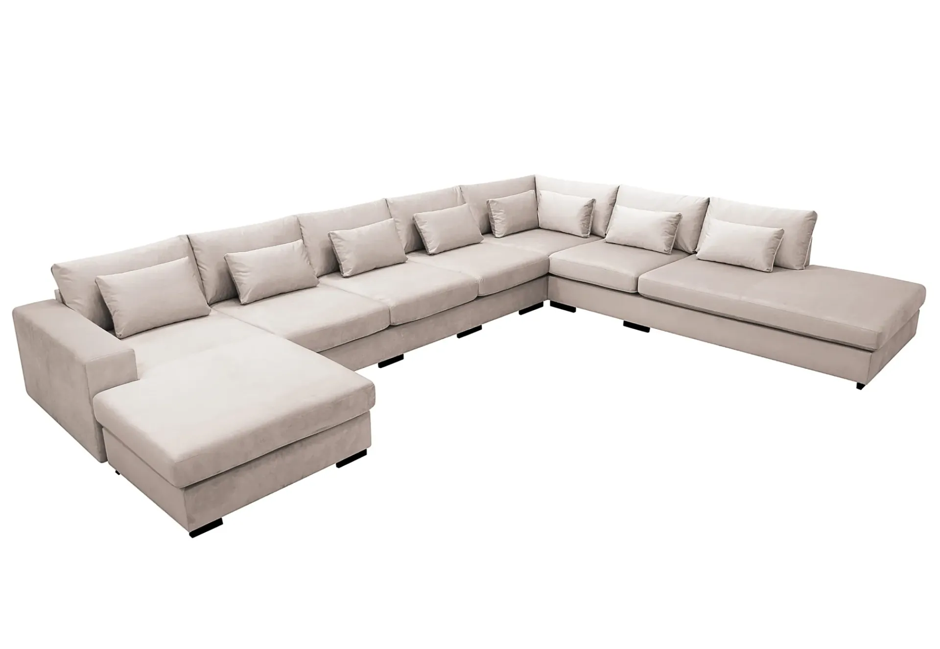 Scandinavian Choice Velour Sofa & Fløyel Sofa|U-Sofa-Grande Stor 7-seters U-Sofa med Divan Venstre Beige