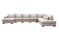 Scandinavian Choice Velour Sofa & Fløyel Sofa|U-Sofa-Grande Stor 7-seters U-Sofa med Divan Venstre Beige