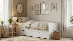 Basic Home Sengeramme & Sengestamme-Granvik Sengeramme 90x200 cm uttrekkbar med ekstraseng og oppbevaring inkludert 2 madrasser Vit