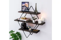 Vegghylle-Gylden lakk Vegghylle 60x15 cm 3 Hyller Svart