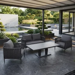 Veranda & Terrasse|Loungemøbler Salg-Hagemøbelsett HOME4YOU Bristol bord, sofa og 2 stoler Grå