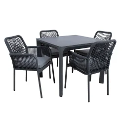 Hagemøbelsett HOME4YOU Carves bord og 4 kryssflettede stoler