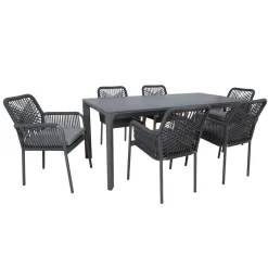 Hagemøbelsett HOME4YOU Carves bord og 6 kryssflettede stoler