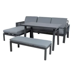 Veranda & Terrasse|Loungemøbler Salg-Hagemøbelsett HOME4YOU Delgado hjørnesofa, bord og benk Grå