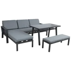 Veranda & Terrasse|Loungemøbler Salg-Hagemøbelsett HOME4YOU Delgado hjørnesofa, bord og benk Grå