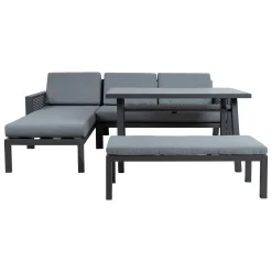 Veranda & Terrasse|Loungemøbler Salg-Hagemøbelsett HOME4YOU Delgado hjørnesofa, bord og benk Grå