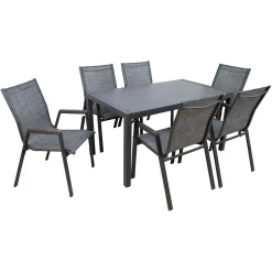 Spisegrupper Hage-Hagemøbelsett HOME4YOU Delgado bord og 6 stoler grå