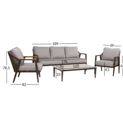 Hagemøbelsett HOME4YOU Delia bord, sofa og 2 stoler