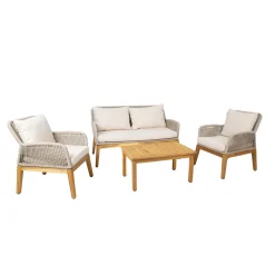 Cafesett|Balkonggrupper-Hagemøbelsett HOME4YOU Florida bord, sofa og 2 lenestoler Beige