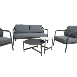 Cafesett|Balkonggrupper-Hagemøbelsett HOME4YOU Kassel 2 bord, sofa og 2 stoler Grå