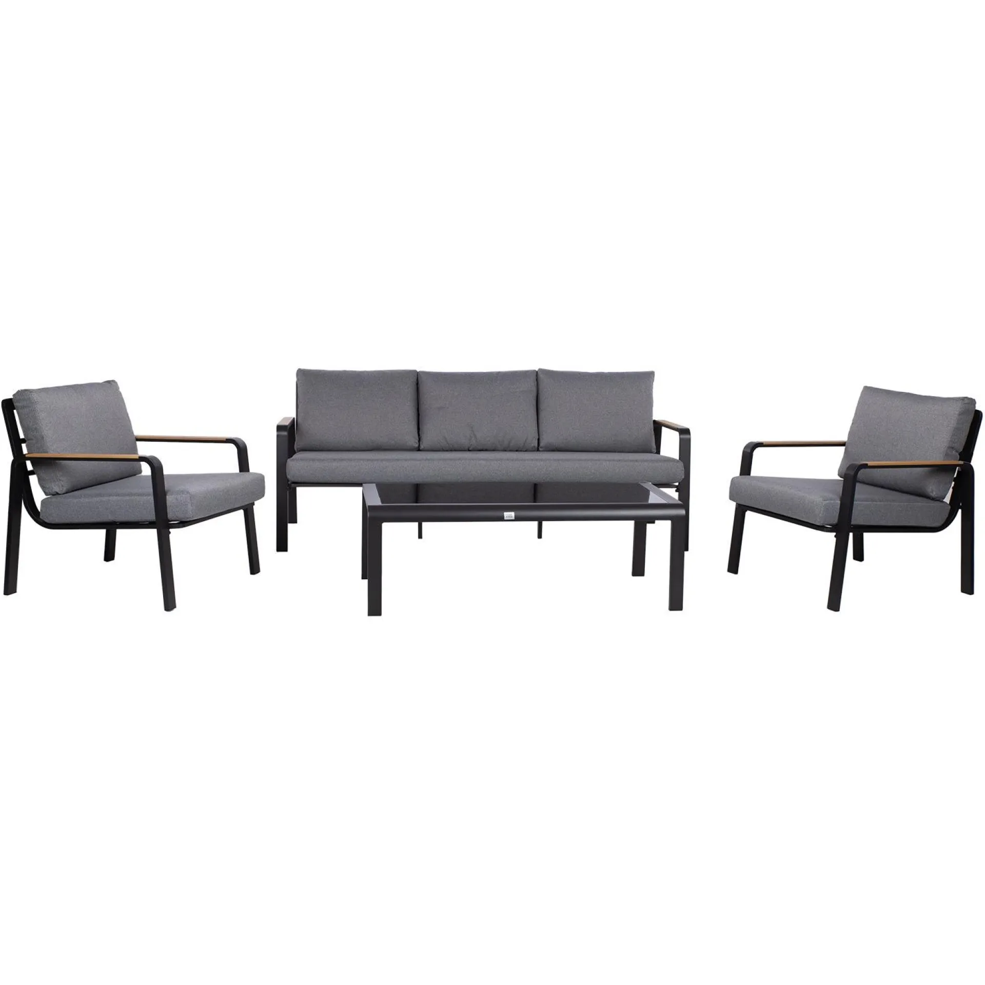 Hagemøbelsett HOME4YOU Lona bord, sofa og 2 stoler grå/svart