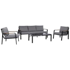 Hagemøbelsett HOME4YOU Lona bord, sofa og 2 stoler grå/svart