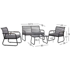 Hagemøbelsett HOME4YOU Macos bord, sofa og 2 stoler