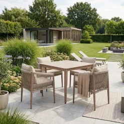 Spisegrupper Hage-Hagemøbelsett HOME4YOU Medina bord og 4 stoler Beige